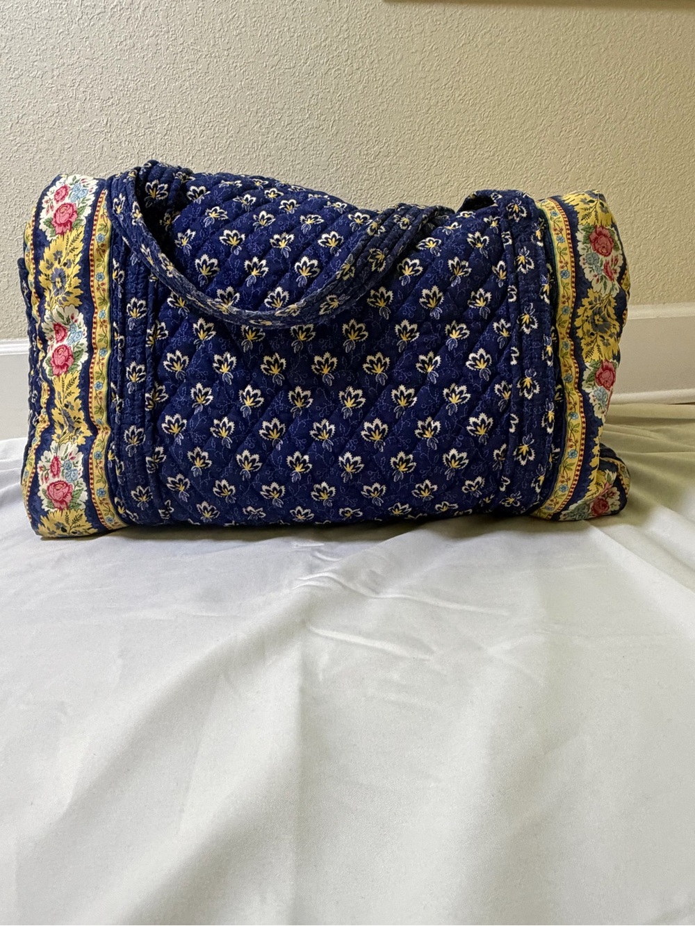 Vera Bradley Navy Quilted Floral Trim Travel Duffel